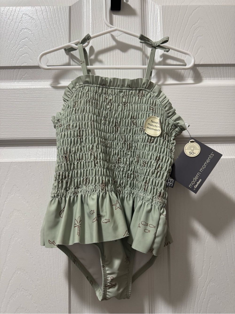 Gerber Sage Green Smocked Infant Swimsuit